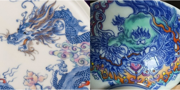 左图为六逸堂真品 右图为市场仿品