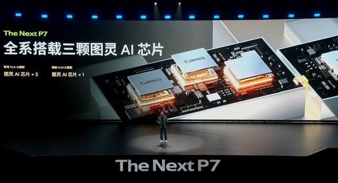 ▲全新小鹏P7全系搭载了三颗小鹏图灵AI芯片