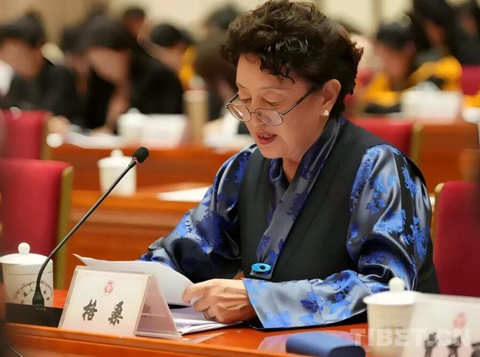 图为西藏自治区人民医院退休医生格桑发言