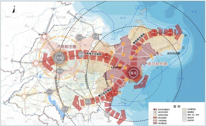 《青岛市国土空间总体规划（2021-2035年）》中的青岛都市圈协同发展示意图