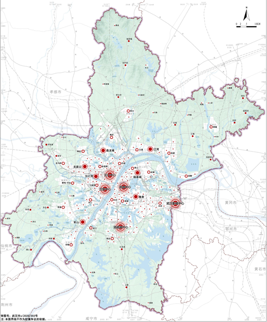 【图为武汉市域城乡生活圈和公共中心体系规划图（2021-2035年）】