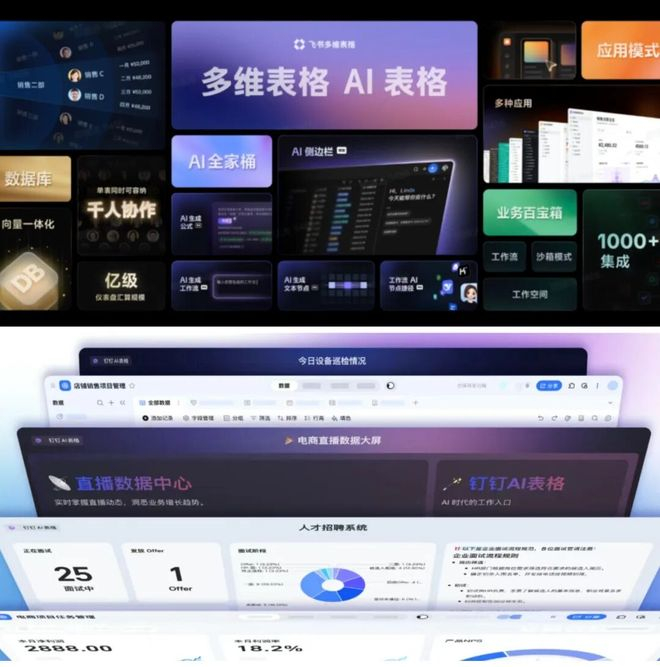 图：飞书（上）和钉钉（下）的AI表格