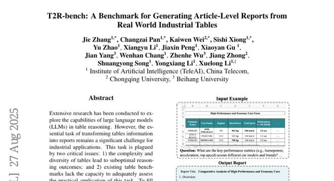中国电信研究院T2R-bench：表格数据生成专业报告评测（一看就会）中国电信集团数据中心高级经理待遇，