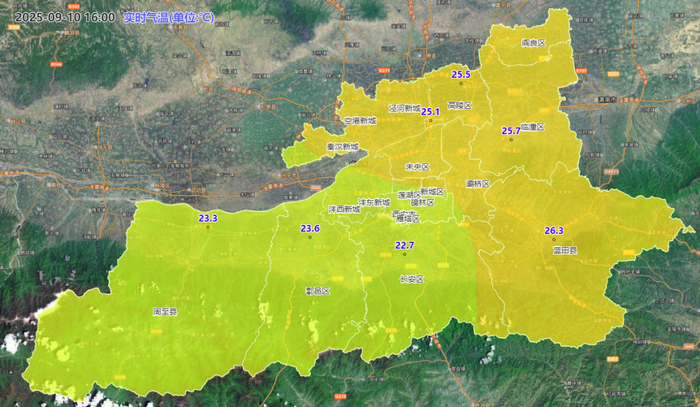 9月10日16时西安市气温实况色斑图