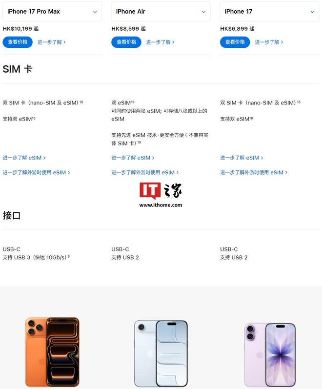 ▲ 图源：苹果官网截图（香港）| iPhone 机型对比