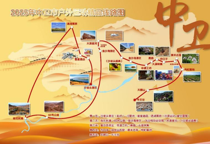 宁夏中卫市星星故乡·动感大漠户外运动线路示意图