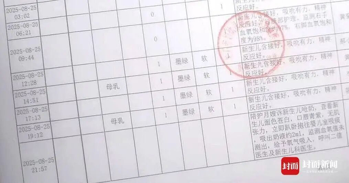 新生婴儿护理记录单（家属供图）