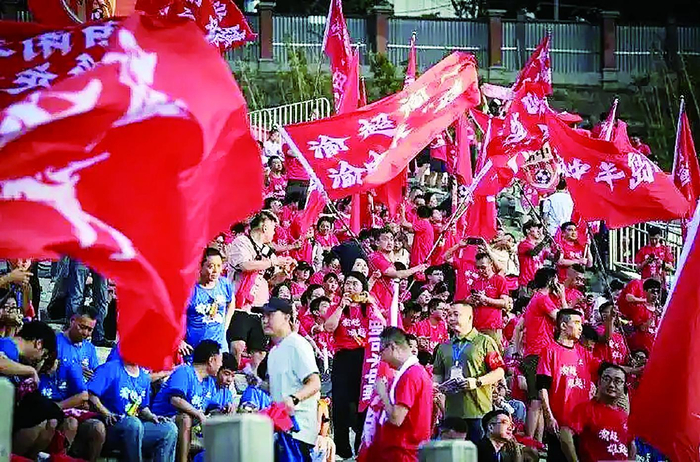     球迷们热情欢呼摇旗呐喊