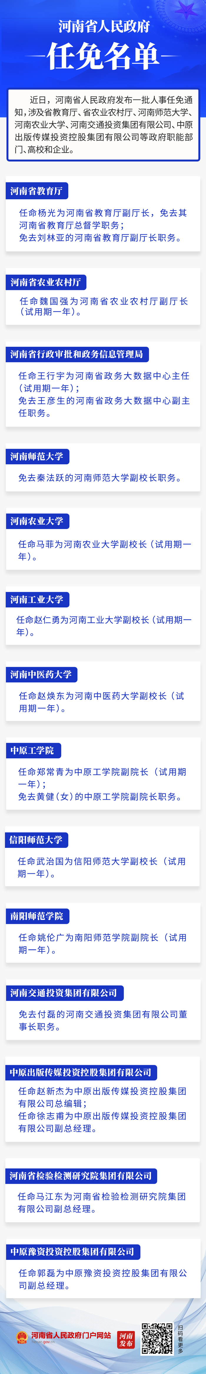 河南省政府新任免一批干部