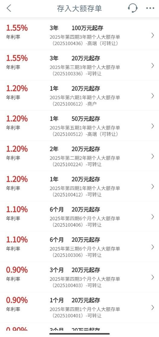 ▲中国工商银行App中的大额存单，需要20万元起存