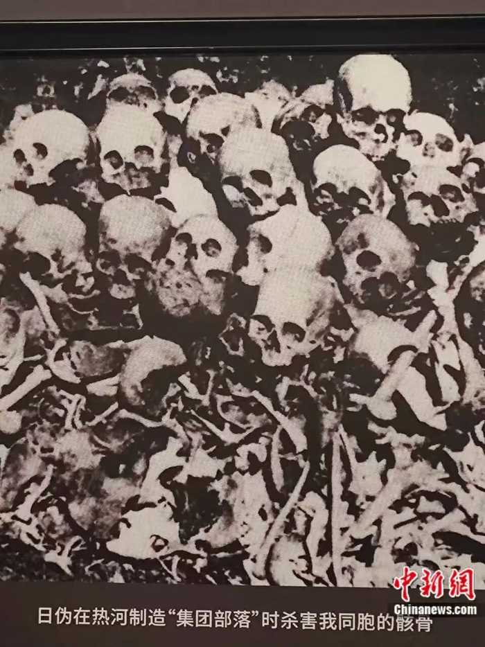  沈阳“九·一八”历史博物馆，日伪在热河制造“集团部落”时杀害我同胞的骸骨。杨茜茜 摄