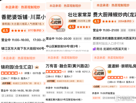 ▲已有餐饮门店线上页面出现“热菜现制现炒”承诺展示。图源：美团App、大众点评App