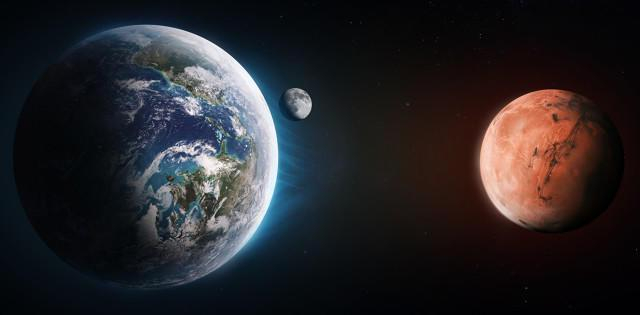 ▲深空中的地球和火星 资料图片 图据图虫创意