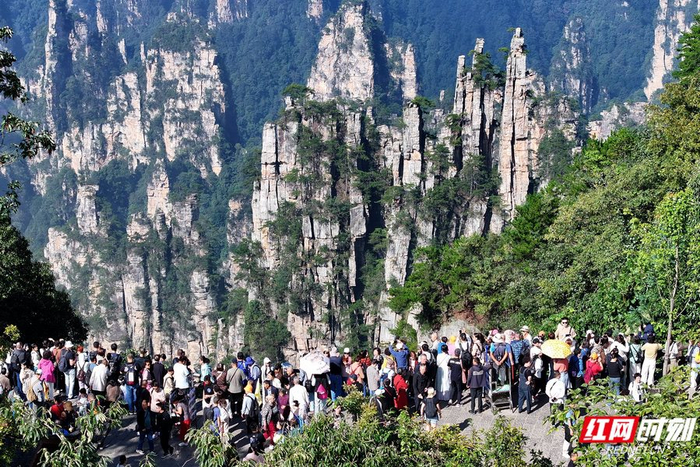 9月24日，張家界國家森林公園迎來“秋游黃金季”，文創(chuàng)文化吸引了中外游客前來觀光游覽?；ㄩ_湖南<strong></strong>吳勇兵/攝