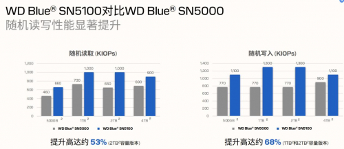 图注：WD Blue SN5100 NVMe SSD不同容量的标称随机读写性能