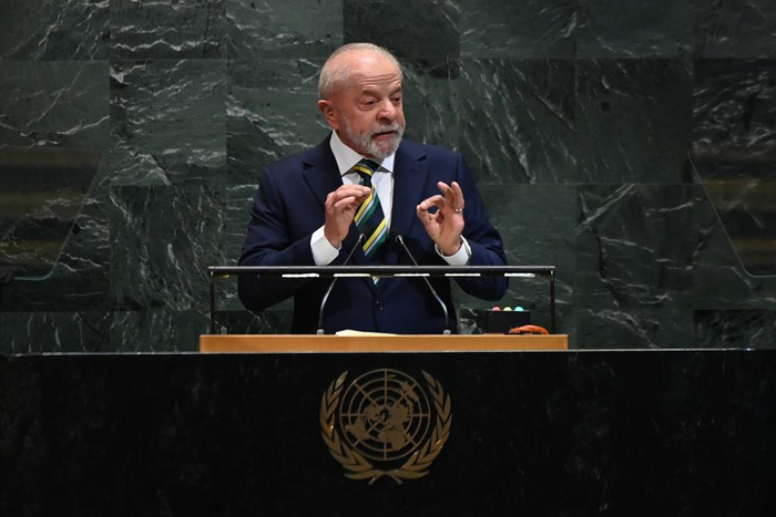 　　9月23日，在位于纽约的联合国总部，巴西总统卢拉出席第80届联合国大会一般性辩论时发表讲话。新华社记者李睿摄