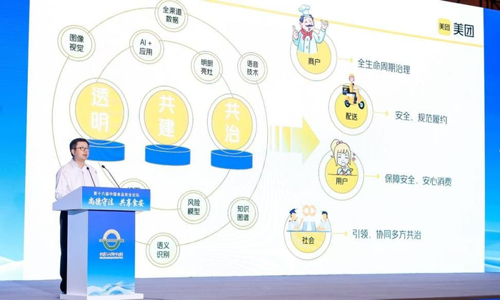 美团副总裁陈荣凯在会上介绍美团在食品安全领域相关举措。