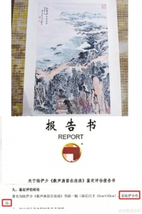 被鉴定为赝品的《数声渔笛在沧浪》鉴定报告截图。