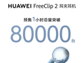 华为 FreeClip 2 耳夹耳机预售 1 小时总量突破 8 万台，售价 1299 元