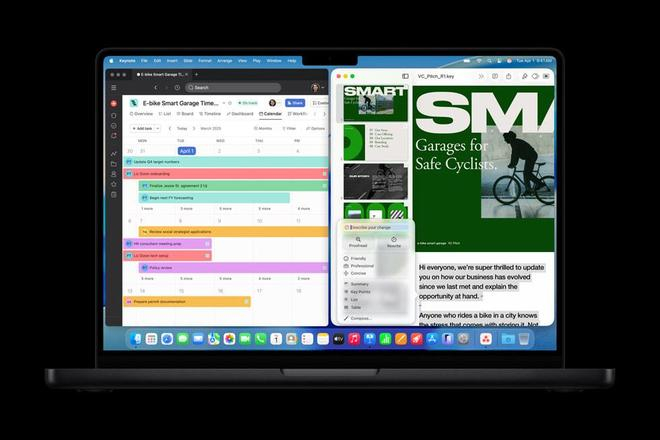 ▲新款MacBook Pro支持用户在Keynote和Asana等应用之间多任务处理