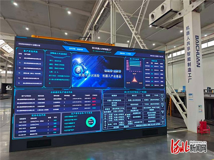 10月10日，唐山百川机器人共享制造工厂的显示大屏上，各类生产信息一览无余。河北日报记者 王思达摄