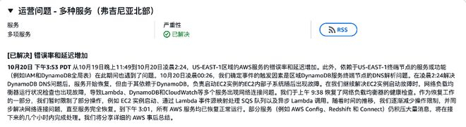 图/亚马逊AWS健康状态页面更新
