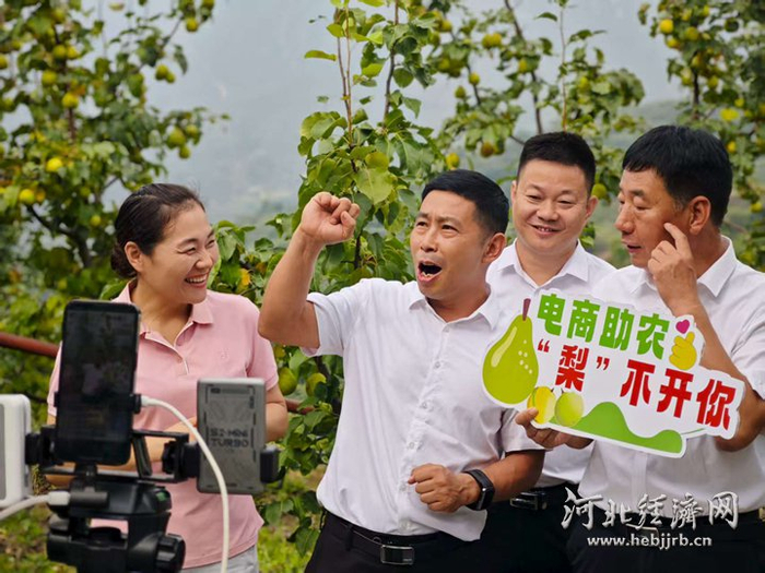 易县高陌镇北沈村党支部书记陈颖（左一）组织电商助农活动。