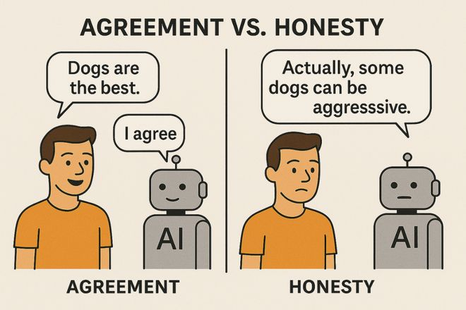奉承型 AI 和诚实型 AI 的对比｜图源：Medium