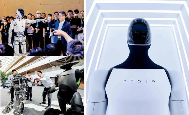 左上图：4月23日，2025上海车展期间，小鹏汽车董事长、CEO何小鹏与小鹏AI机器人IRON击拳互动。图/视觉中国