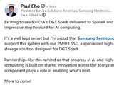 三星电子北美 DS 总裁：公司为英伟达 DGX Spark 供应 PM9E1 固态硬盘