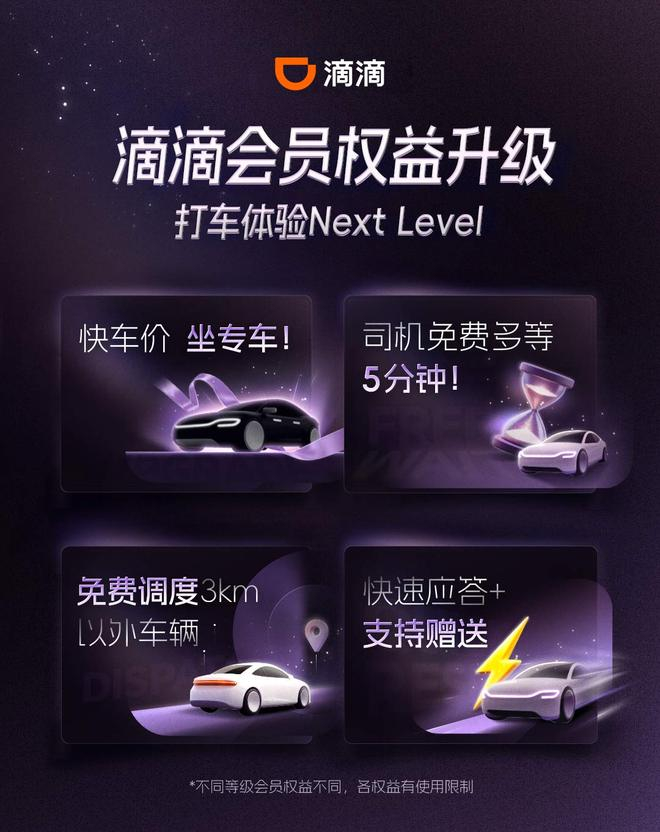 图为：滴滴会员升级4大打车权益