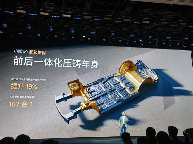 ▲小鹏X9增程版采用前后一体式铝压铸技术