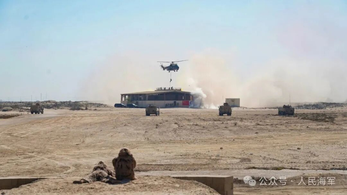 ▲中沙双方参训队员正在进行陆上综合演练