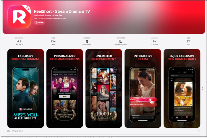 图片来源：应用商场Reelshort平台截图