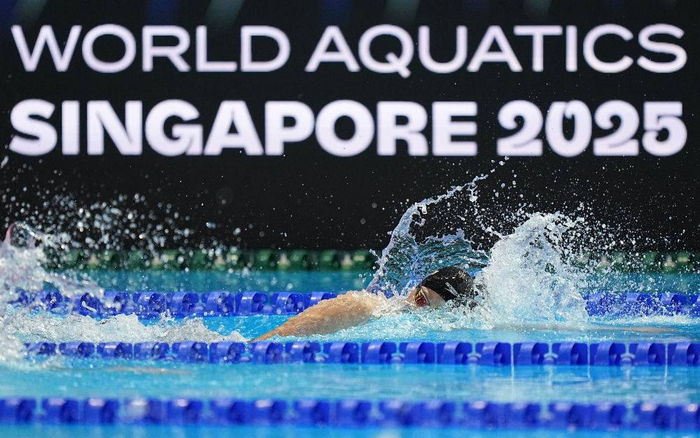 ↑2025年7月28日，于子迪在世界游泳锦标赛游泳女子200米个人混合泳决赛中。