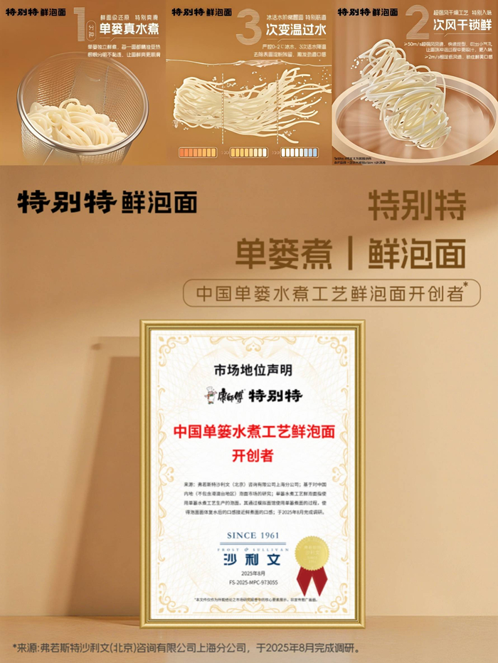 图：沙利文认证“中国单篓水煮工艺鲜泡面开创者”