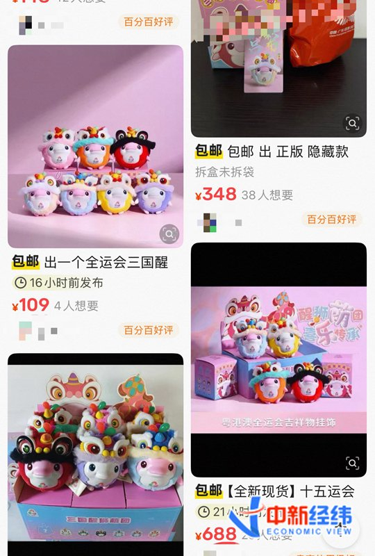 醒狮盲盒挂件在互联网二手平台上出现明显溢价