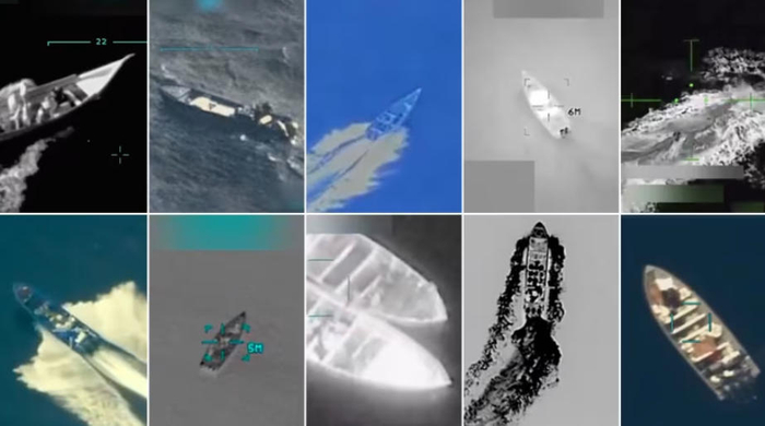 △美軍近期對加勒比海所謂“販毒船”進(jìn)行打擊時(shí)的畫(huà)面