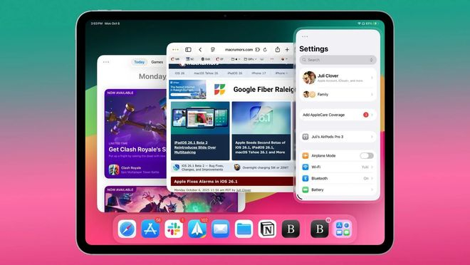 iPadOS 26 侧拉分屏调整_ipad3触摸屏有问题咋办_iPadOS 26 多任务分屏系统