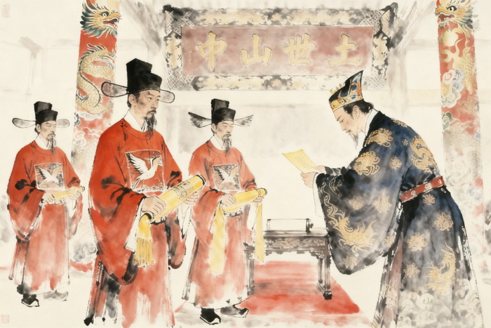 琉球加入朝贡体系，成为明朝藩属。（AI制图）