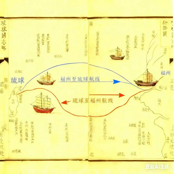 福州与琉球那霸的往返航路（AI制图）