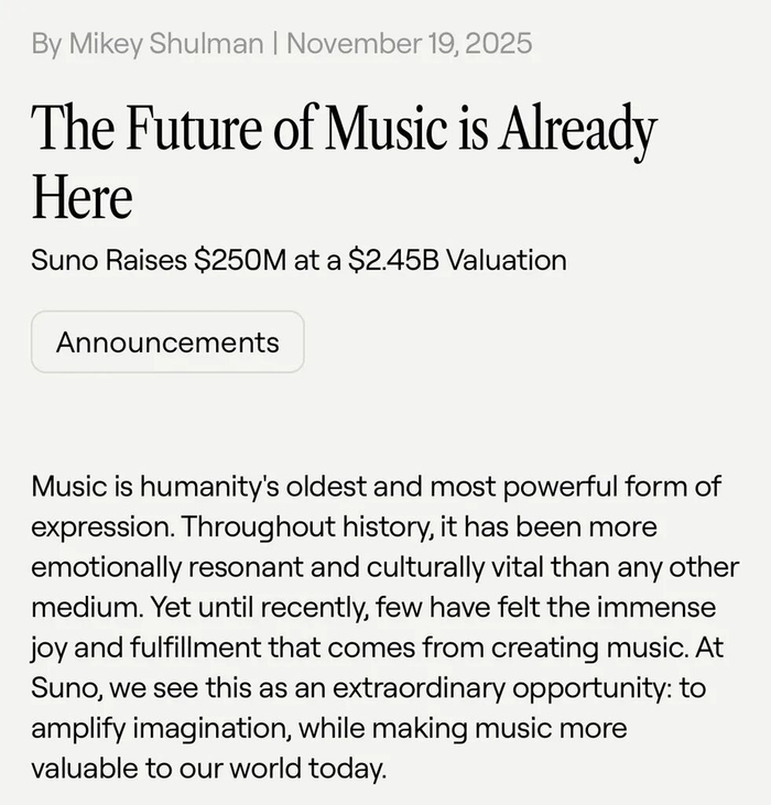 ▲Suno官宣博客（来源：Suno）