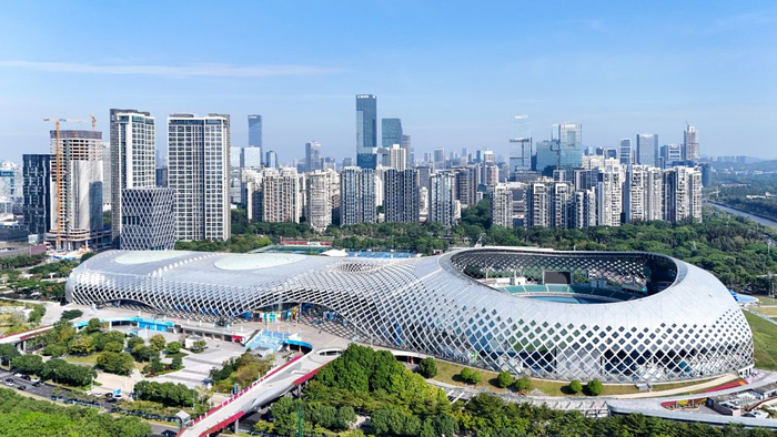 深圳湾体育中心（11月1日摄，无人机照片）。新华社记者 梁旭 摄