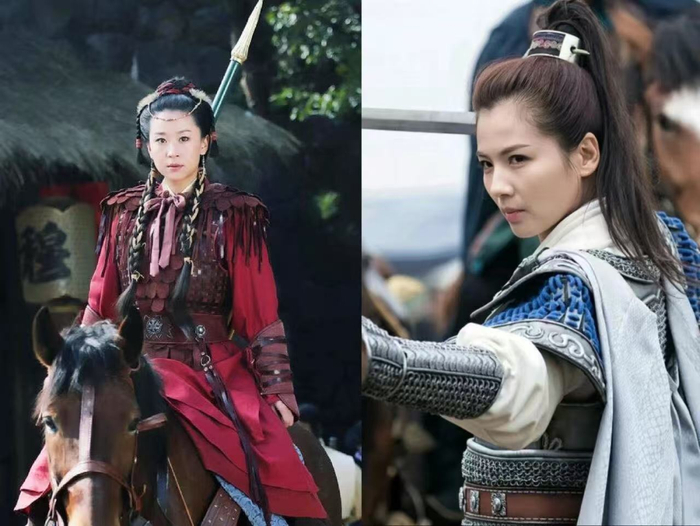 过去电视剧里的女将军，《穆桂英挂帅》里的穆桂英（左）《琅琊榜》里的霓凰郡主（右）