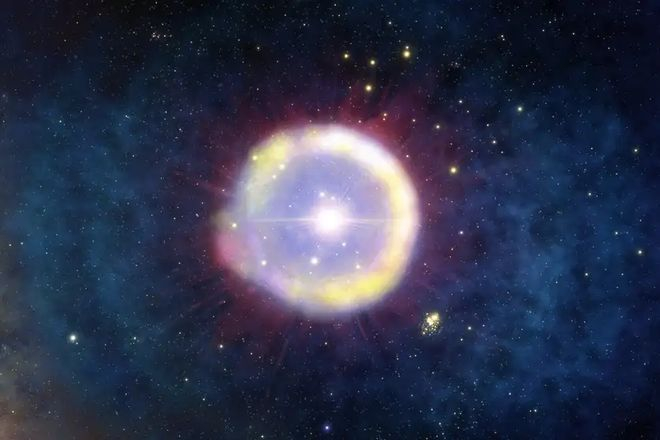 艺术家描绘的大爆炸后 1 亿年第三星族恒星群的景象，图源：NOIRLab