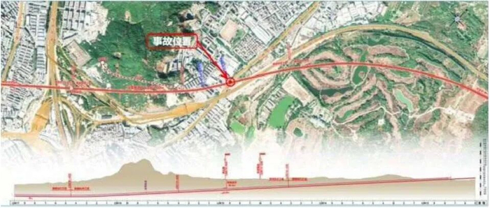 事故发生段隧道位置平面图。来源：广东应急管理厅网站附件