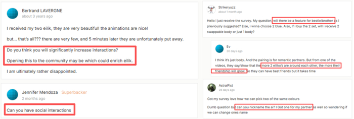 Eilik和Eiliko的评论区｜图源：Kickstarter