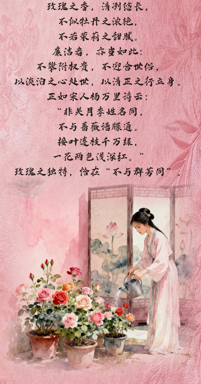 花寄廉语丨玫瑰：红瓣映心 廉韵流芳