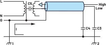 图5. 使用屏蔽将浪涌能量从应用电路引走的简化仪器示例。
