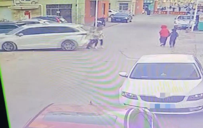 轿车倒车撞上路人（视频截图）